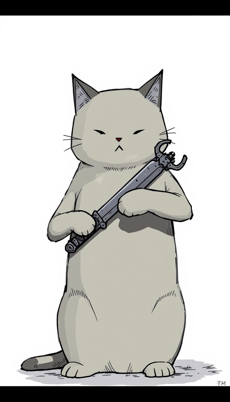 AI generated: The cat in this illustration resembles a crafted tool more than an animal. It is represented with si...
