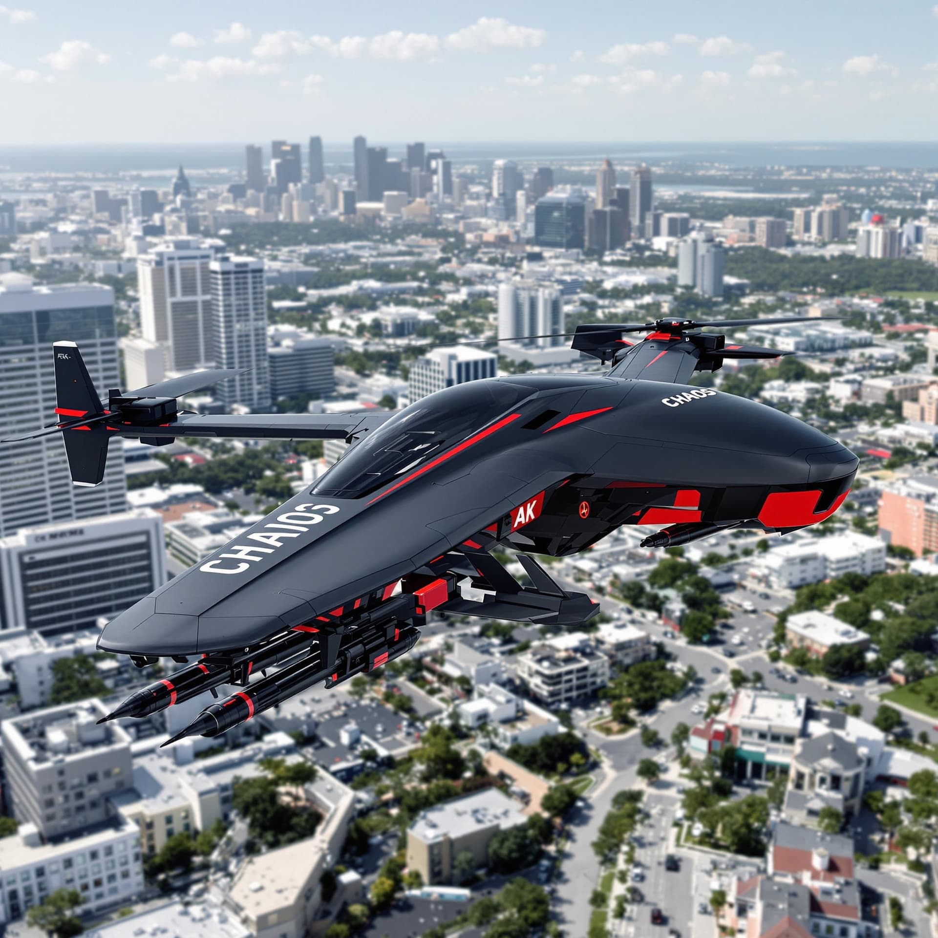 AI generated: Create an image of a futuristic luxury UAV designed for two people. The UAV should have a stealthy a...