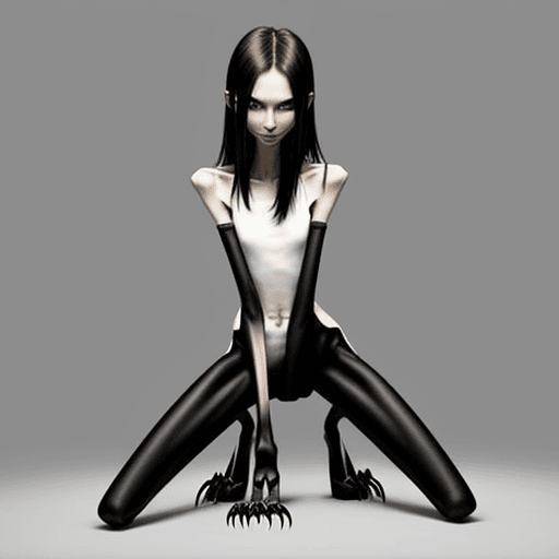 AI generated: very skinny slender girl, with long curved claws, skinny legs and long skinny calves in high heels a...