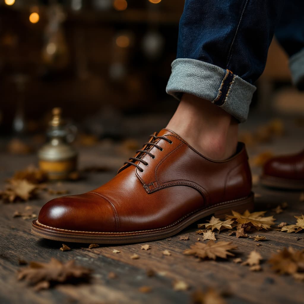 AI generated: ultra-realistic photo concept leather shoe, in the proffessional style photography, shot on a Sony A...