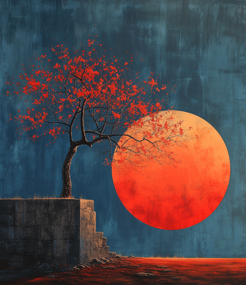 AI generated: the moonlight in bloom, painting, in the style of bay area figurative art, orange, realist figure pa...