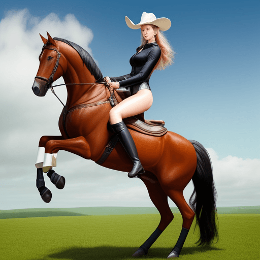 AI generated: a topmodel on horse with riding boots