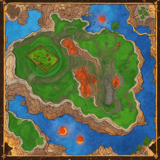 AI generated: Dungeons and Dragons battle map set in a firey volcano with lave pool and streams