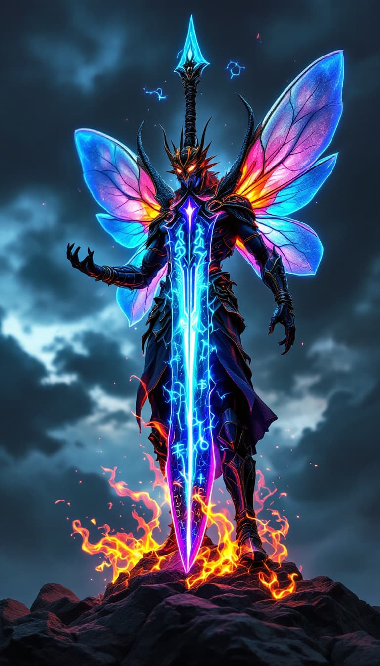 AI generated: A (Unique Masterpiece) 'wind chime' sculpture with 2 arms, the sculpture has two massive gargoyles p...