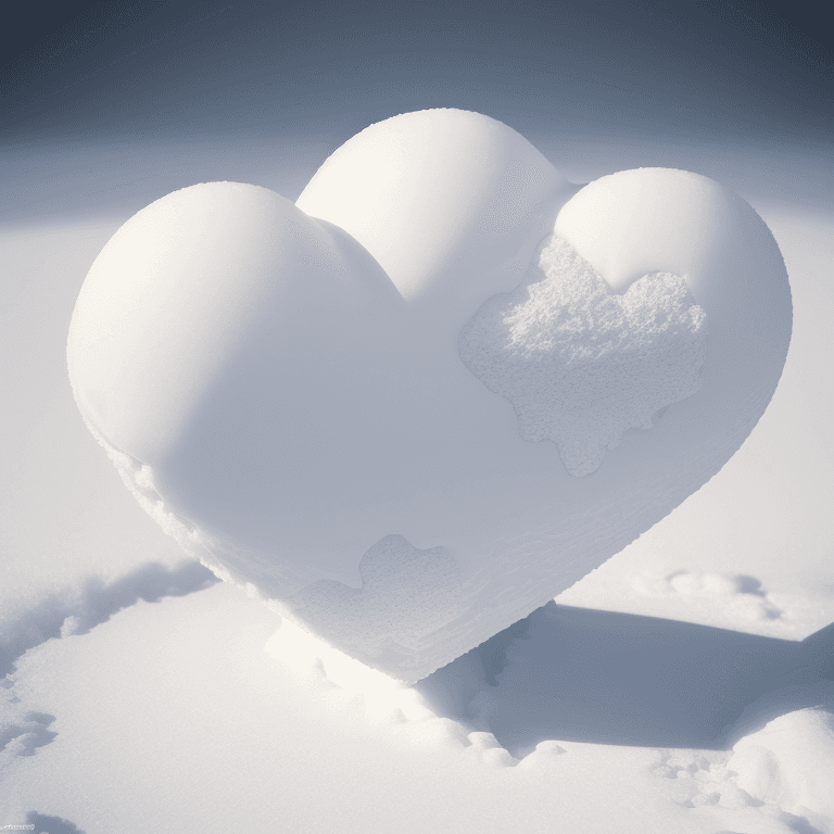 AI generated: (hyperrealism : 1. 4), (award winning: 1. 4) (masterpiece photo: 1. 4) BREAK a heart made of snow BR...