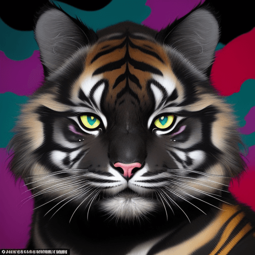 AI generated: Create a captivating portrait of a black tiger in the style of a vintage abstract fashion art piece....