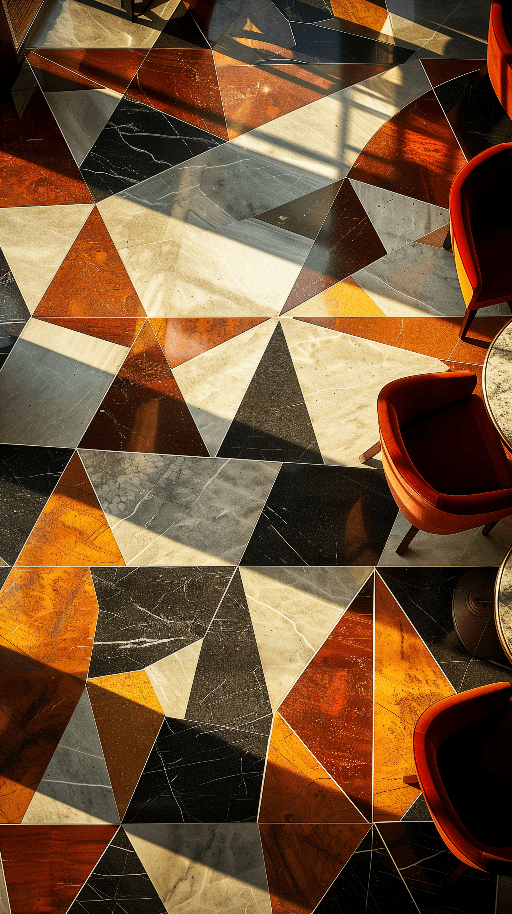 AI generated: photography, top view, intricate floor pattern, focus on capturing the varied textures and shapes, m...