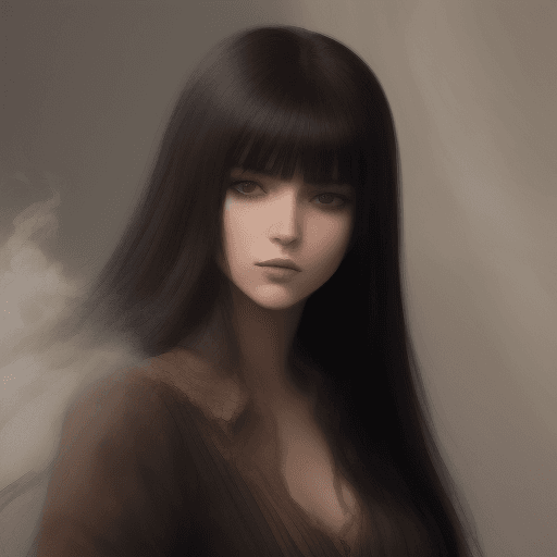 AI generated: Valorant Woman with long black hair with curtain bangs and brown eyes smokes a cigarette, Valorant A...