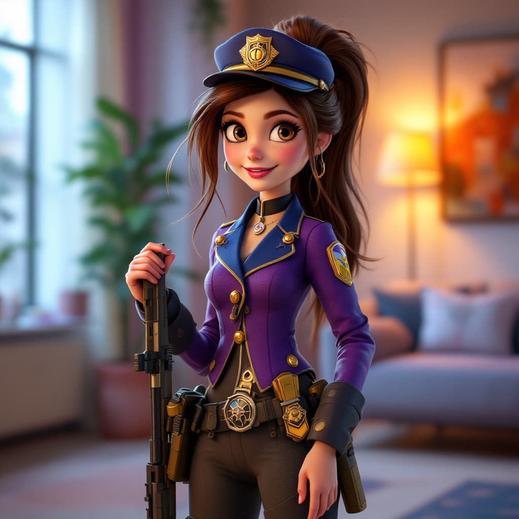 AI generated: A Pixar Disney 3D digital artwork of Caitlyn from League of Legends with a youthful and whimsical tw...