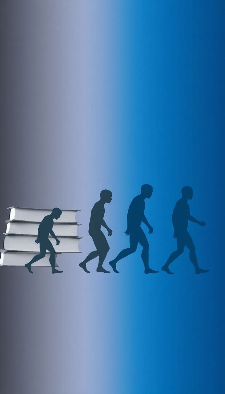 AI generated: Human evolution with books color white blue black 