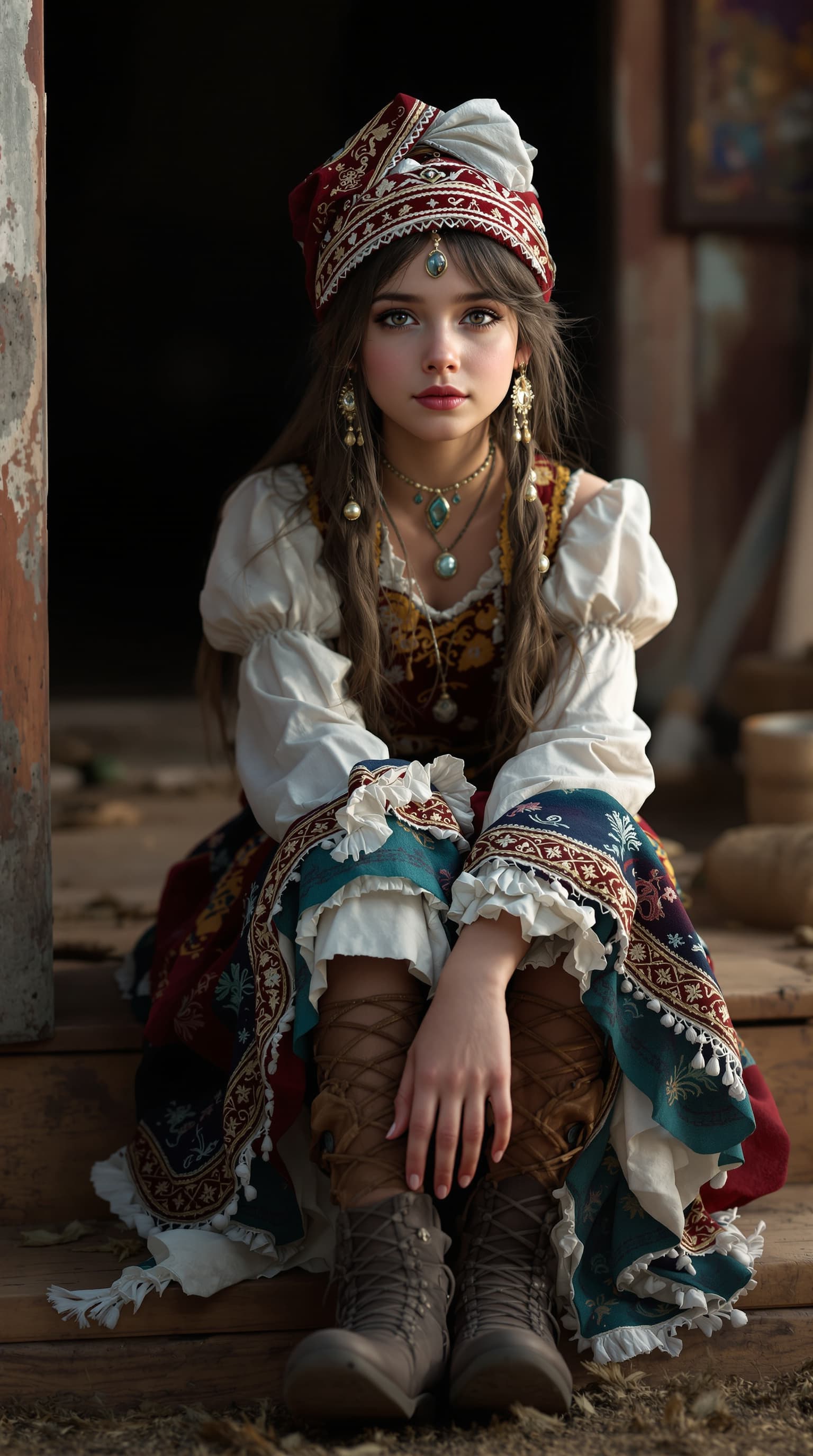 AI generated: A hyper-realistic depiction of a beautiful twelve year old, Romanian girl dressed as Alexandra Poian...