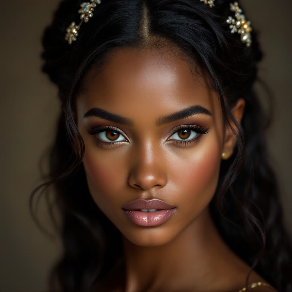 AI generated: Realistic portrait photography of an 18-year-old, light-skinned Ethiopian woman [skin tone matching ...