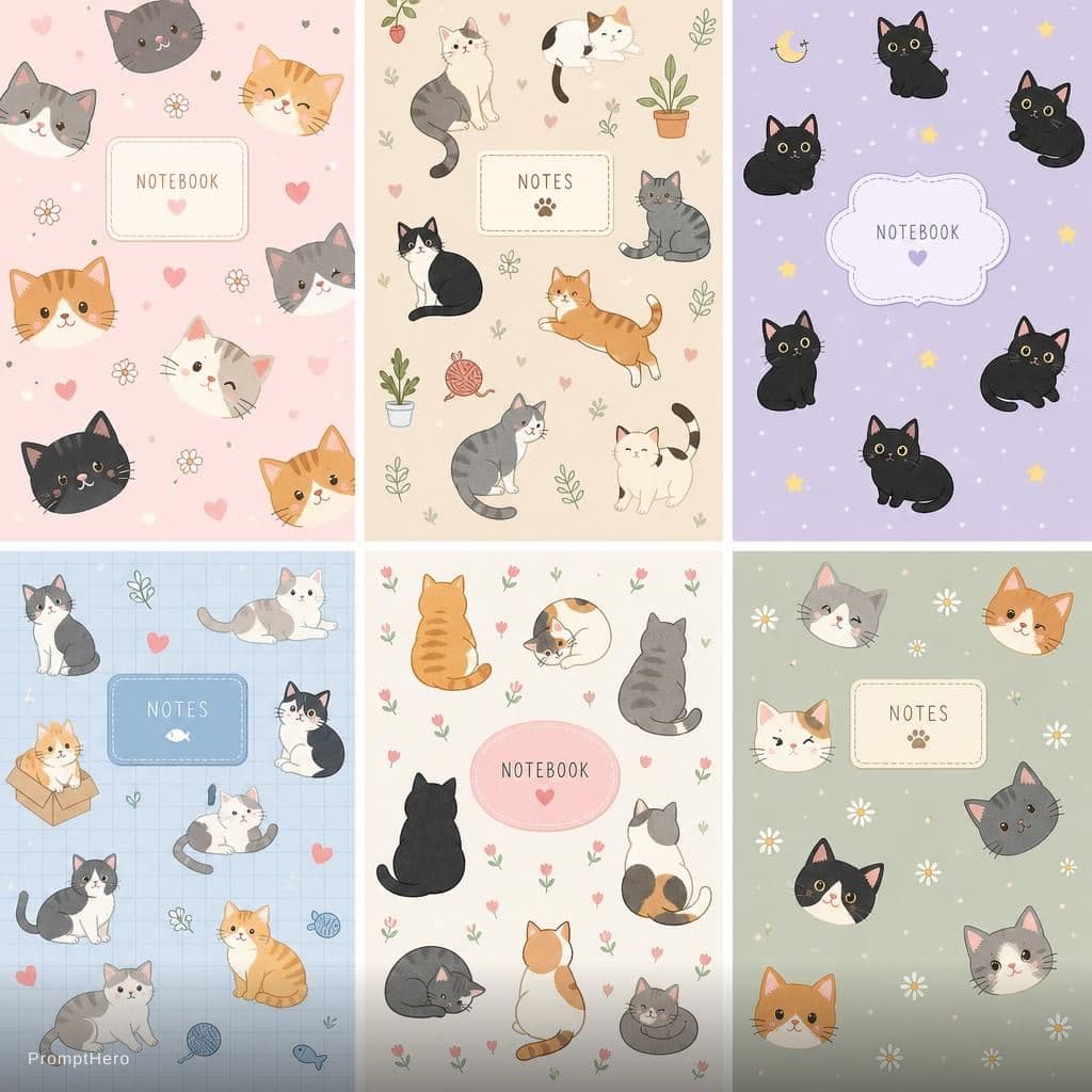 AI generated: Cute cat patterns for notebook cover 