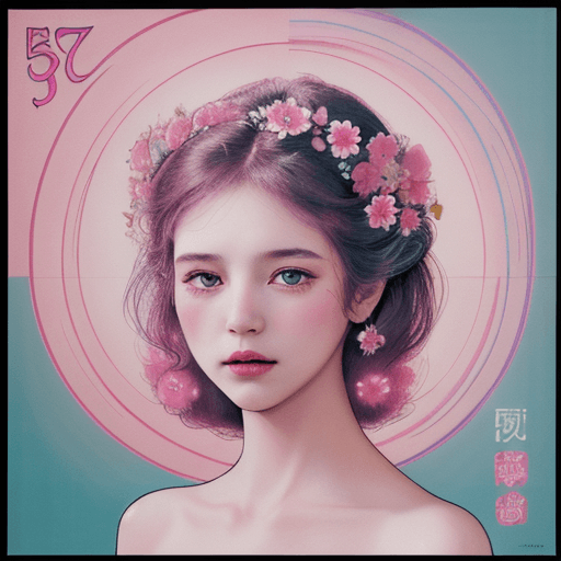 AI generated: a woman with flowers in her hair, in the style of poster art, dark white and light magenta, highly d...