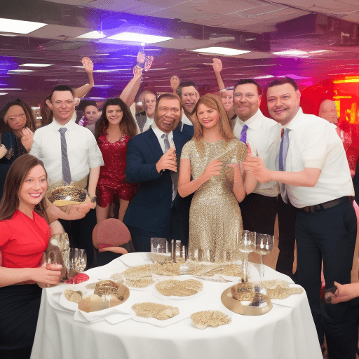AI generated: Make a high-definition image showing the employees of a company celebrating an event, highlighting t...