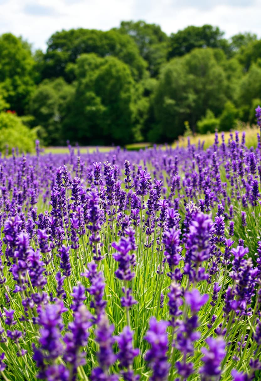 AI generated: Imagen de de un campo de lavanda , con un cer
