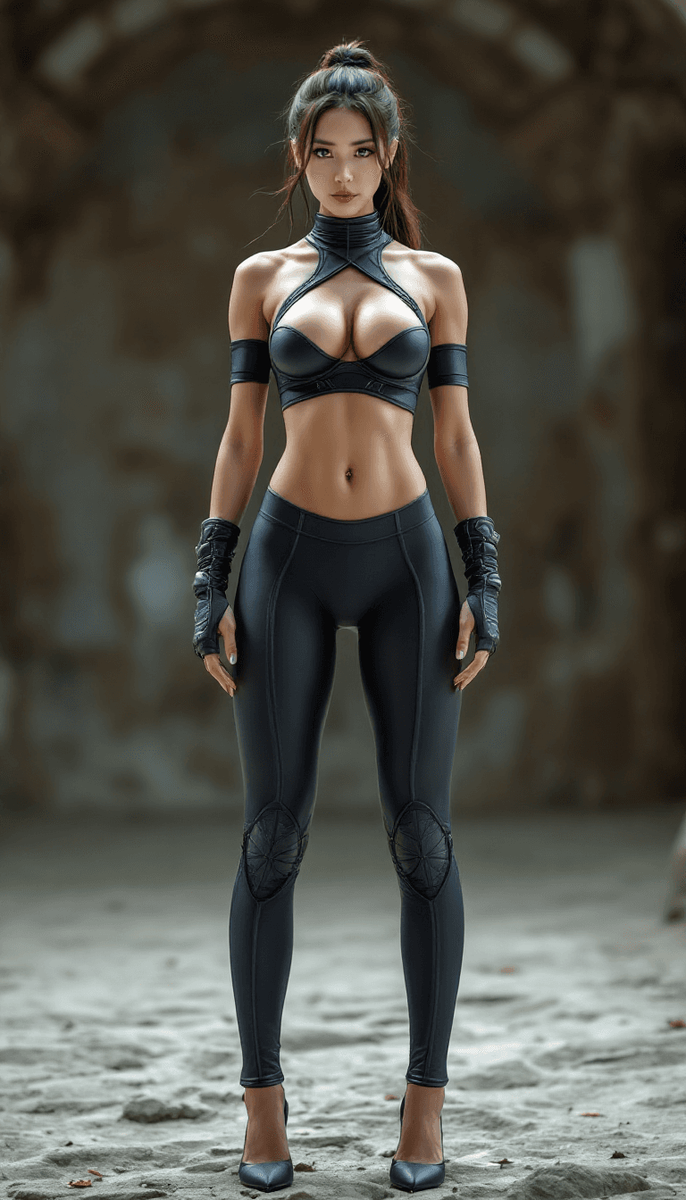 AI generated: cameltoe Photo of a ultra realistic female asian power ranger, cameltoe, showing nude breasts, outli...