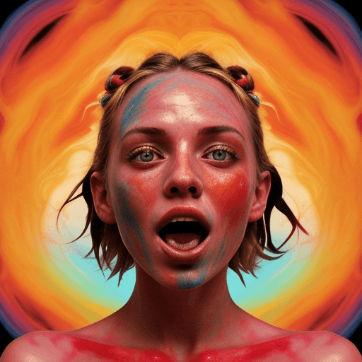 AI generated: that is her mouth, in the style of vibrant, high-energy imagery, white and red, messy, amanda sage, ...
