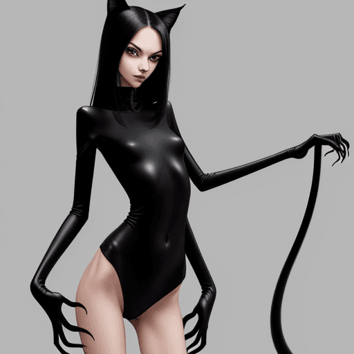 AI generated: ultra skinny girl with long black curved cat's claws, 