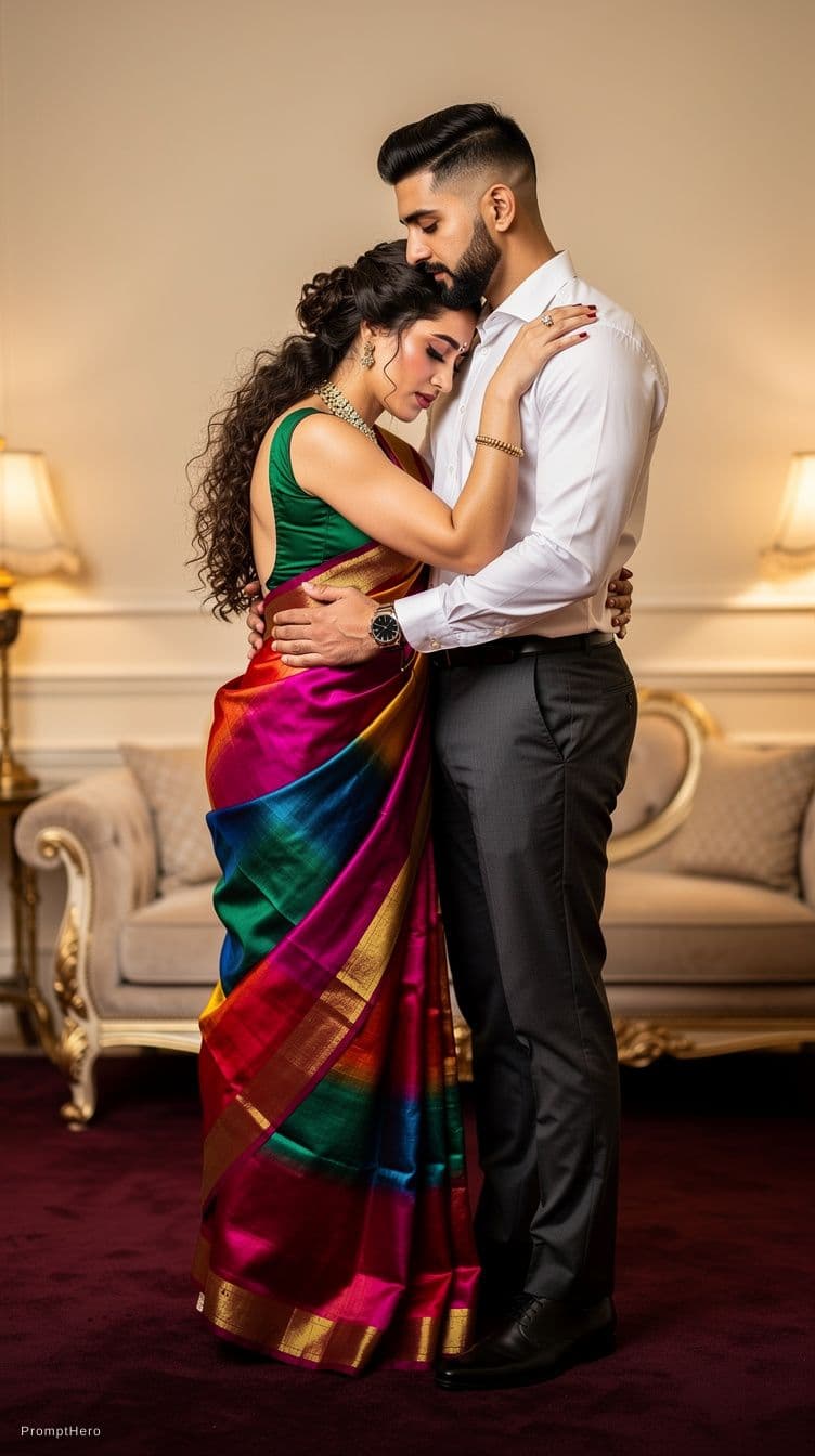 AI generated: full body view  of most beautiful european couple as most beautiful indian couple, most beautiful gi...