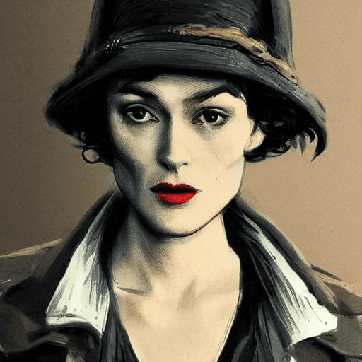 AI generated: Concept art of a beautiful female industrial 1900s gangster   in the style of Ashley Wood ,Keira Kni...