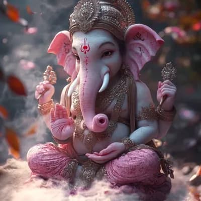 AI generated video: Subtle camera pan right, focus on lord Ganesha 