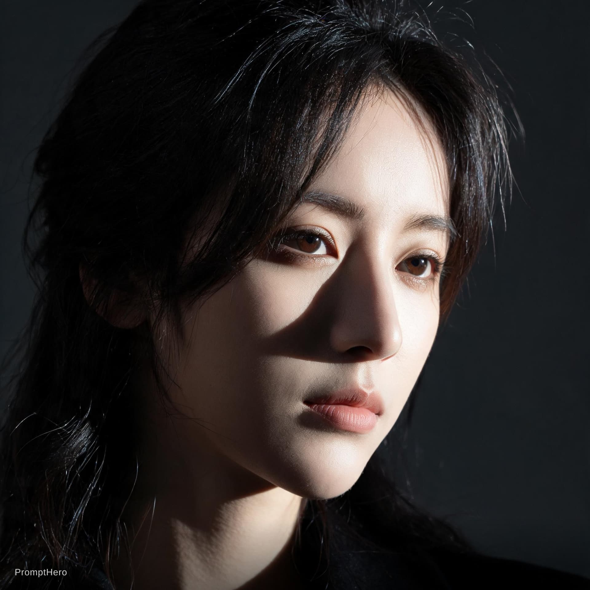 AI generated: high-resolution photograph, woman, stunning use of shadows, in the syle of crisp lines and forms,  U...