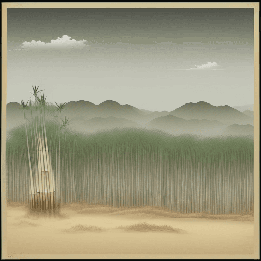 AI generated: A barren coarse land overrun with bamboos 