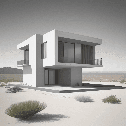 AI generated: Generate a photorealistic image of a minimalist multi-story house . The house should feature a squar...
