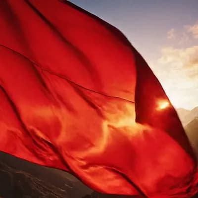 AI generated video: A silk flag rippling in mountain wind, shot in slow motion with backlight