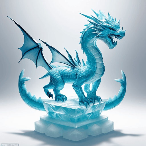AI generated: An ice sculpture photo of a dragon with a clear and adorable carving, a better person, and a more po...
