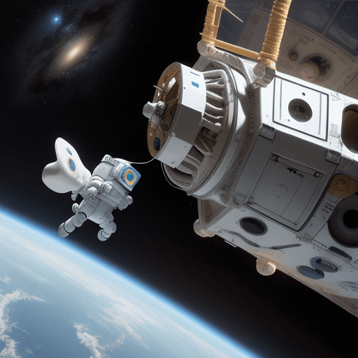 AI generated: a girl rescuing a small robot in space
