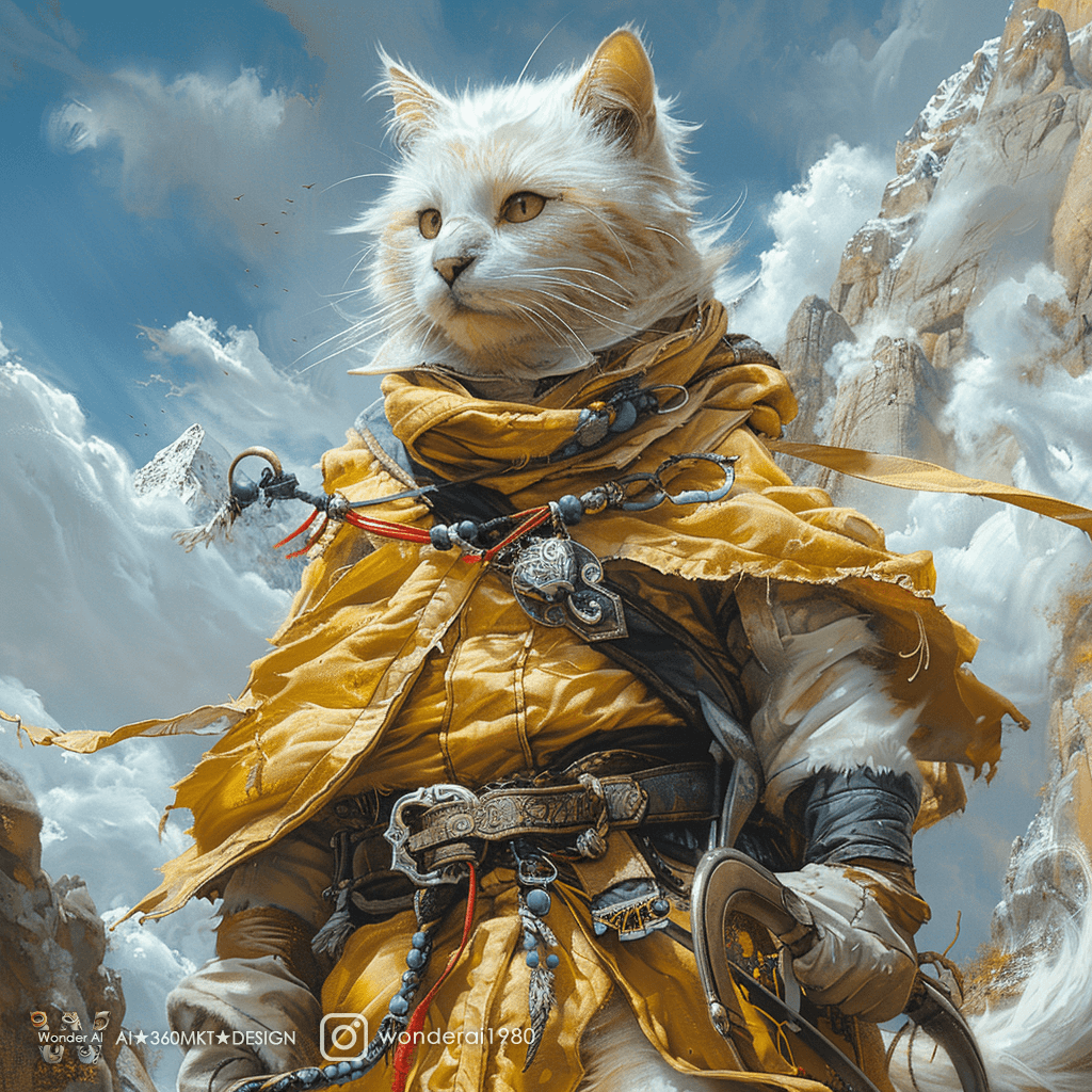 AI generated: an anthropomorphic cute cat is horse rider, in the style of cinematic montages, dragon art, francisz...