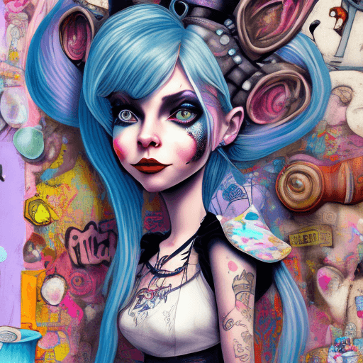 AI generated: Portrait of tatooed Alice from alice in Wonderland Disney movie, character design, detailed hair, pu...