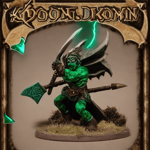 AI generated: Emerald dragonborn, DnD, fighter, glowing purple eyes, wielding war axe and shield
 