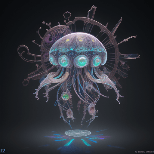 AI generated: Holographic, 3D render of a superman steampunk jelly fish, no watermark,chromatic color palette, cir...