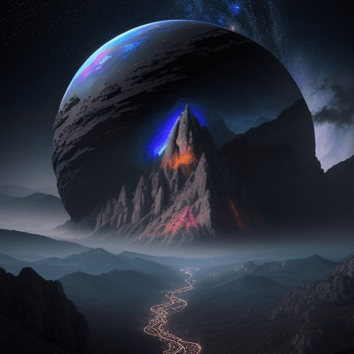 AI generated: Mountain Montserrat spain , Sci-fi imagination, cosmic planet, planet made of gas clouds and black d...