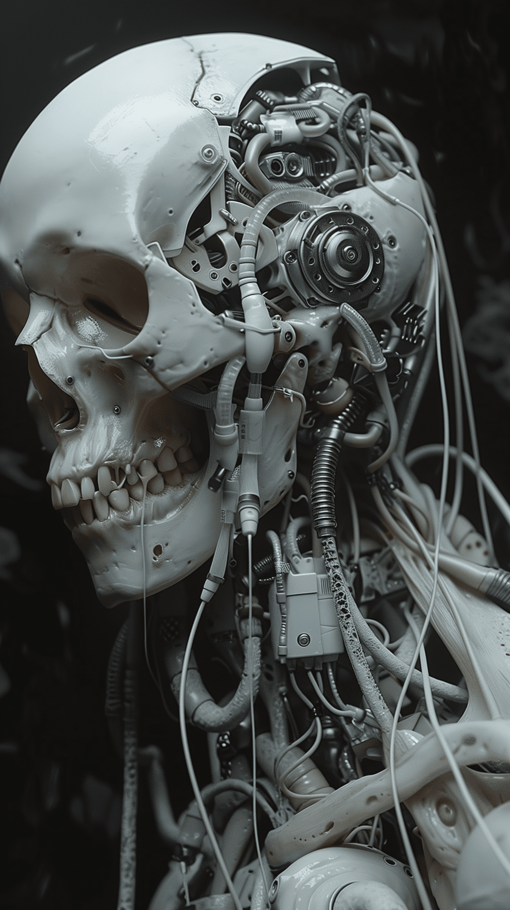 AI generated: highly detailed image of a cybernetic skull, combining elements of both organic and machine, skull i...