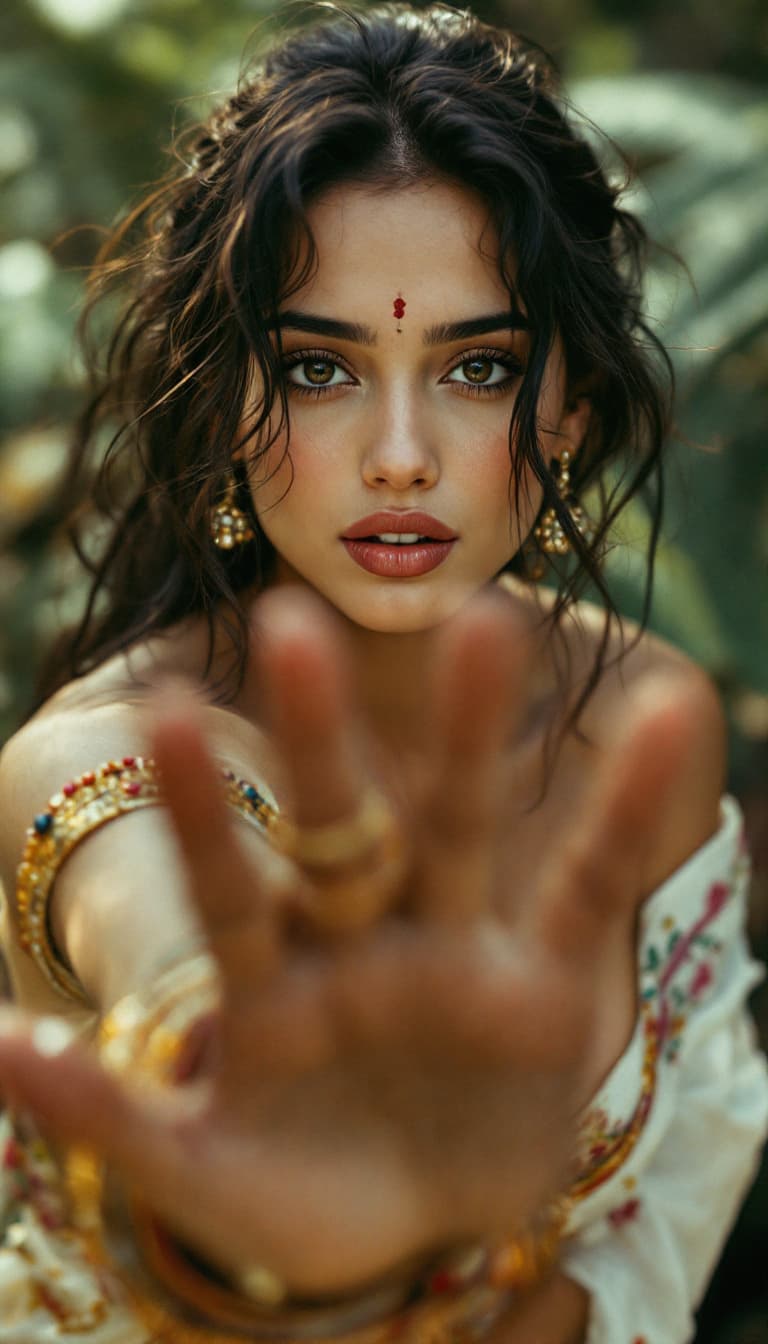 AI generated: Jennifer Connelly ,18-21 years old, Indian hair style,trying to love, inhaled chest,wide open eyes, ...