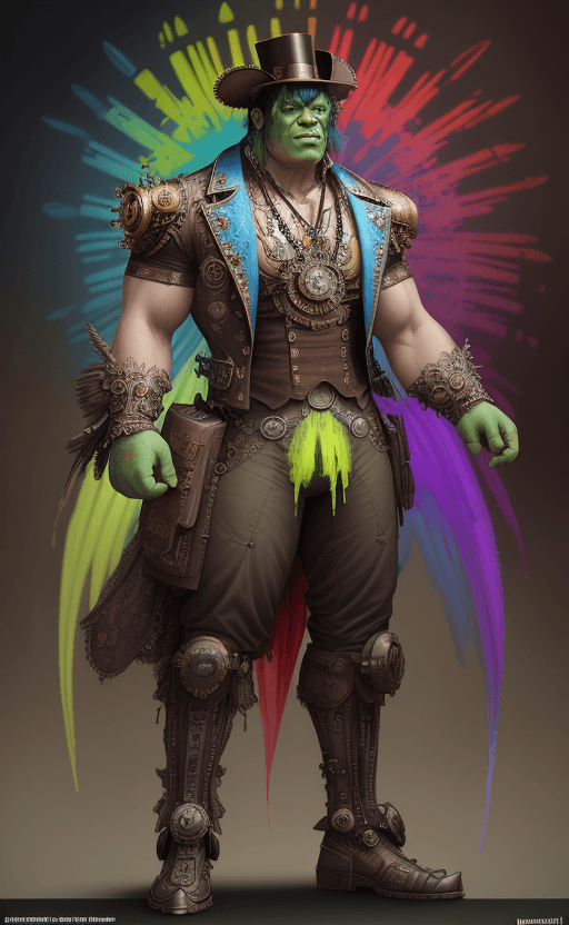 AI generated: (colorful bird posing steampunk hulk with extreme glowing rainbow colors:1. 8), (Sigma 85mm f/1.4:0....