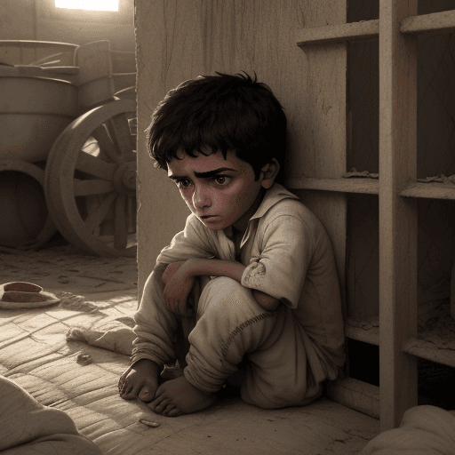 AI generated: a child named ali is educated in the mill afraid of his mother hungry and miserable he is also poor ...