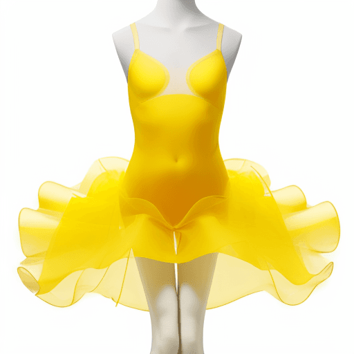 AI generated: Cutout photo of a ballet dress made of thin transparent yellow fabric on a white background -ar 4:7