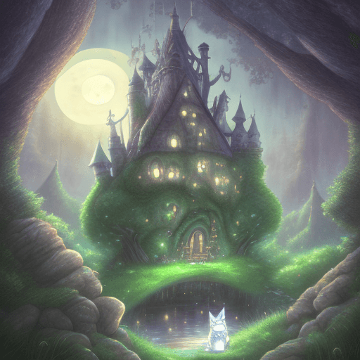 AI generated: a castle in the middle of a forest, deviant art contest winner, howl\'s moving castle at night, intr...