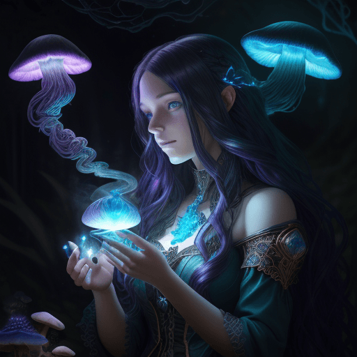 AI generated: Alayna Lemmer, fantasy, (female with long wavy hair), (intricate details, darkness) BREAK (biolumine...
