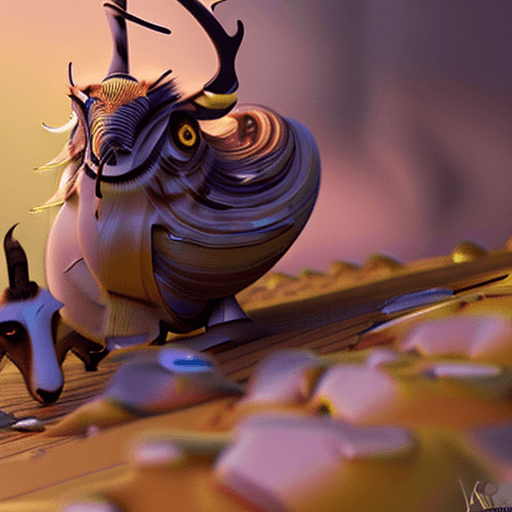 AI generated: goat owl puffer snail, (((artstation, concept art, smooth, sharp focus, artgerm, Tomasz Alen Kopera,...