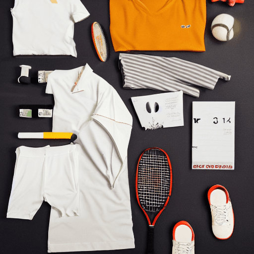 AI generated: a flat lay photography of vintage tennis outfit knolling :: Wes Anderson color palette, studio light...