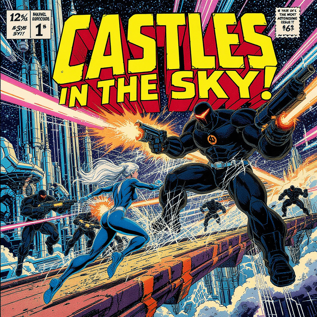 AI generated: "CASTLES IN THE SKY!" – A Classic Kirby & Lee Marvel-Style Comic Cover

"A PULSE-POUNDING Silver A...
