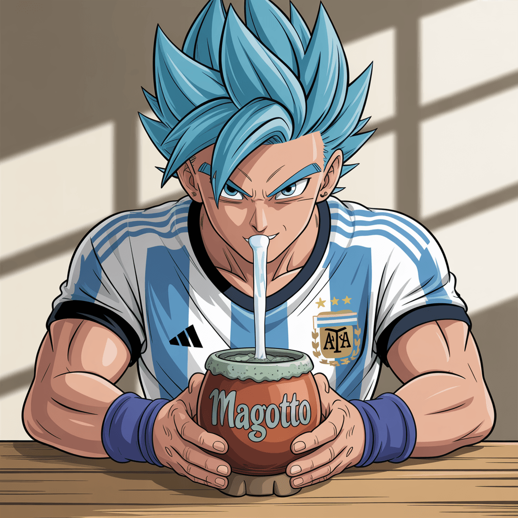 AI generated: Ultra detailed anime illustration of a muscular male warrior with spiky blue hair wearing the Argent...
