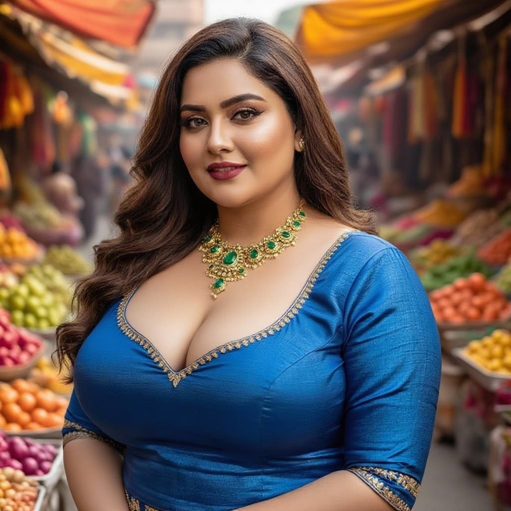 AI generated: The beautiful curvy pakistani big breast women wearing a  blouse.