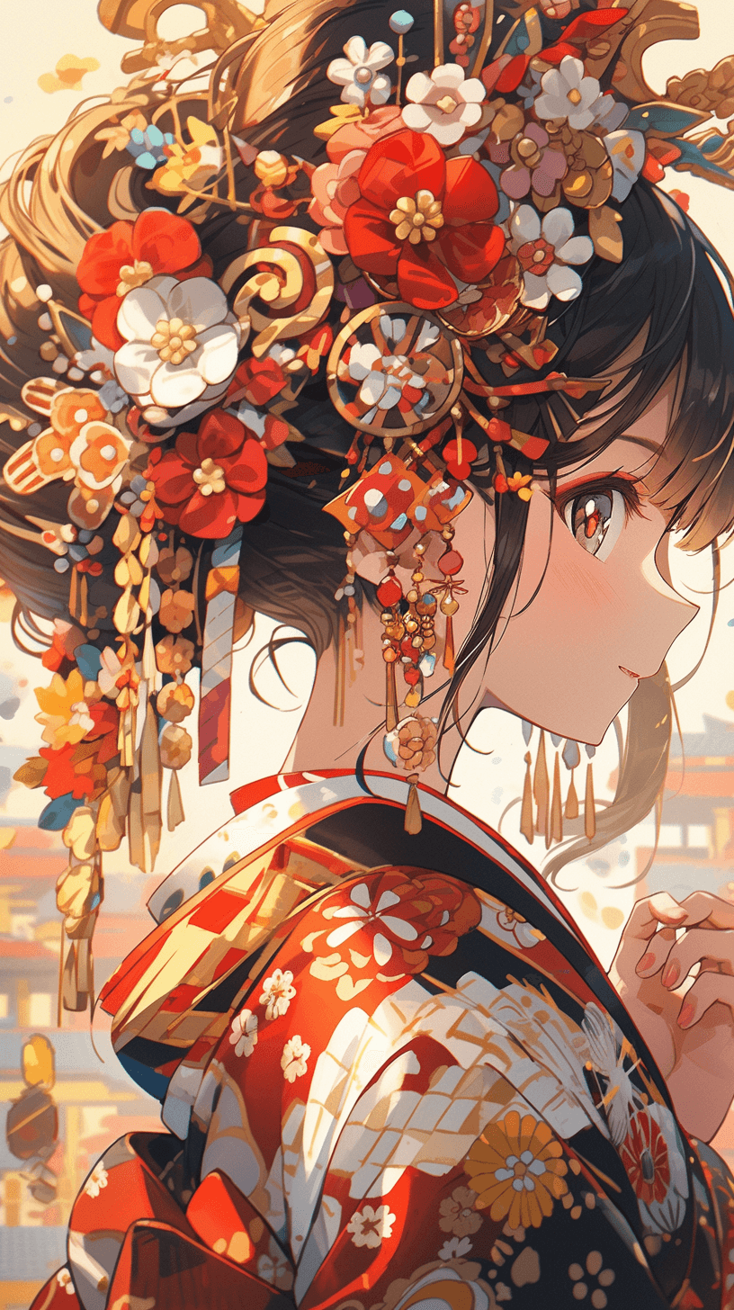 AI generated: an illustration of a samurai girl with a colorful headdress, in the style of colorful complexity, mi...